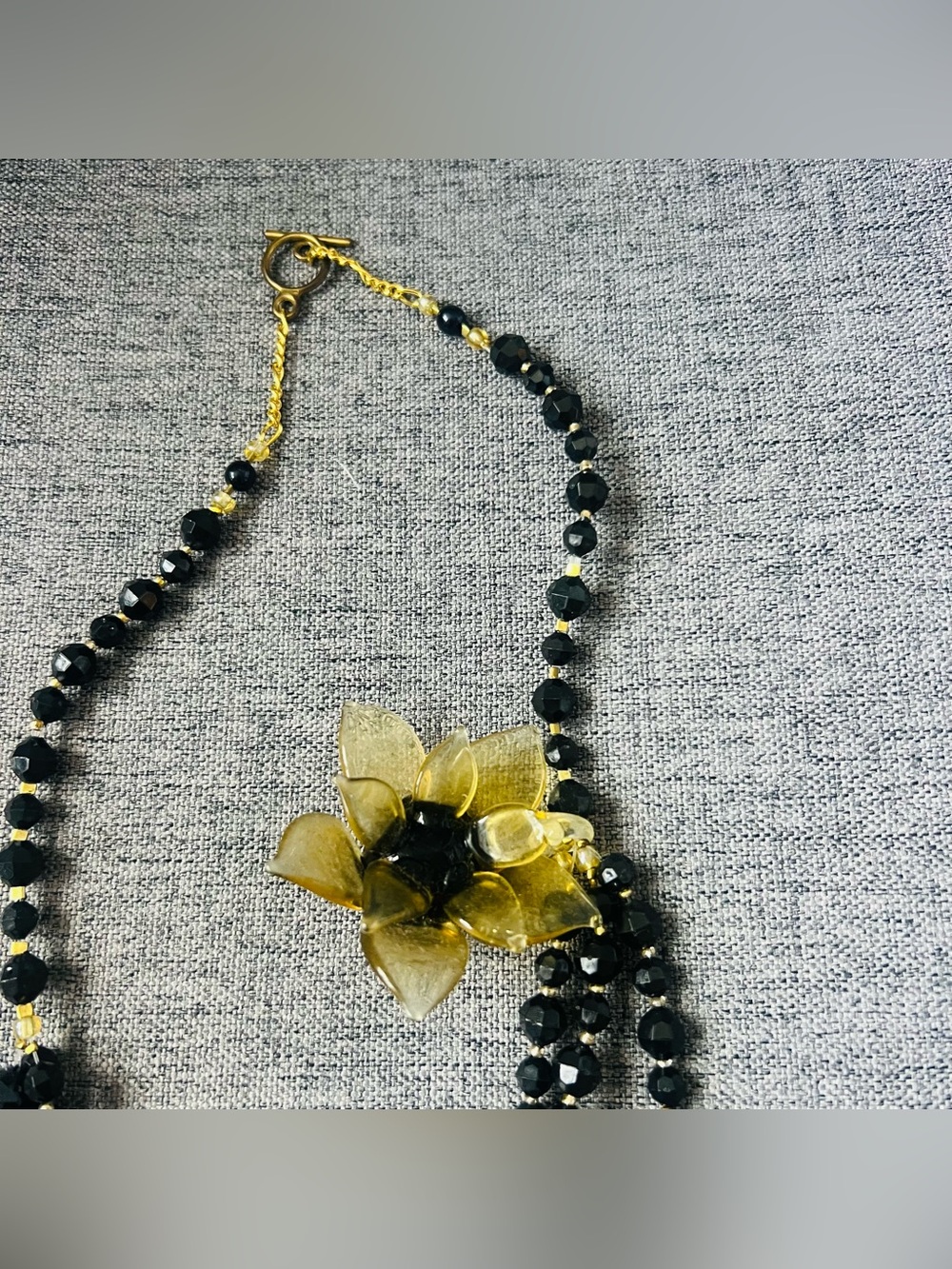 Handmade Gold and Black Floral Pendant Necklace - Women Jewelry